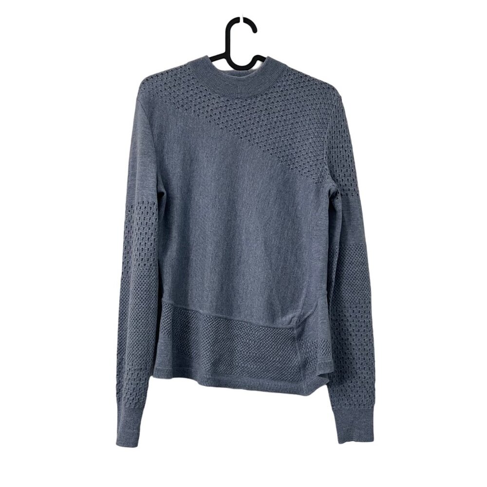 Tory Burch Dusty Blue Wool Open Knit Long Sleeve Sweater Womens Size Small